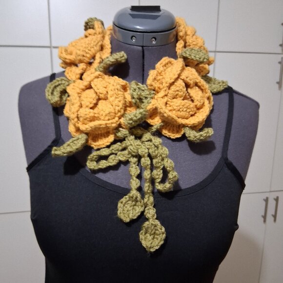 Rose Necklace Scarf Neckwarmer Mustard Yellow - Picture 2 of 5